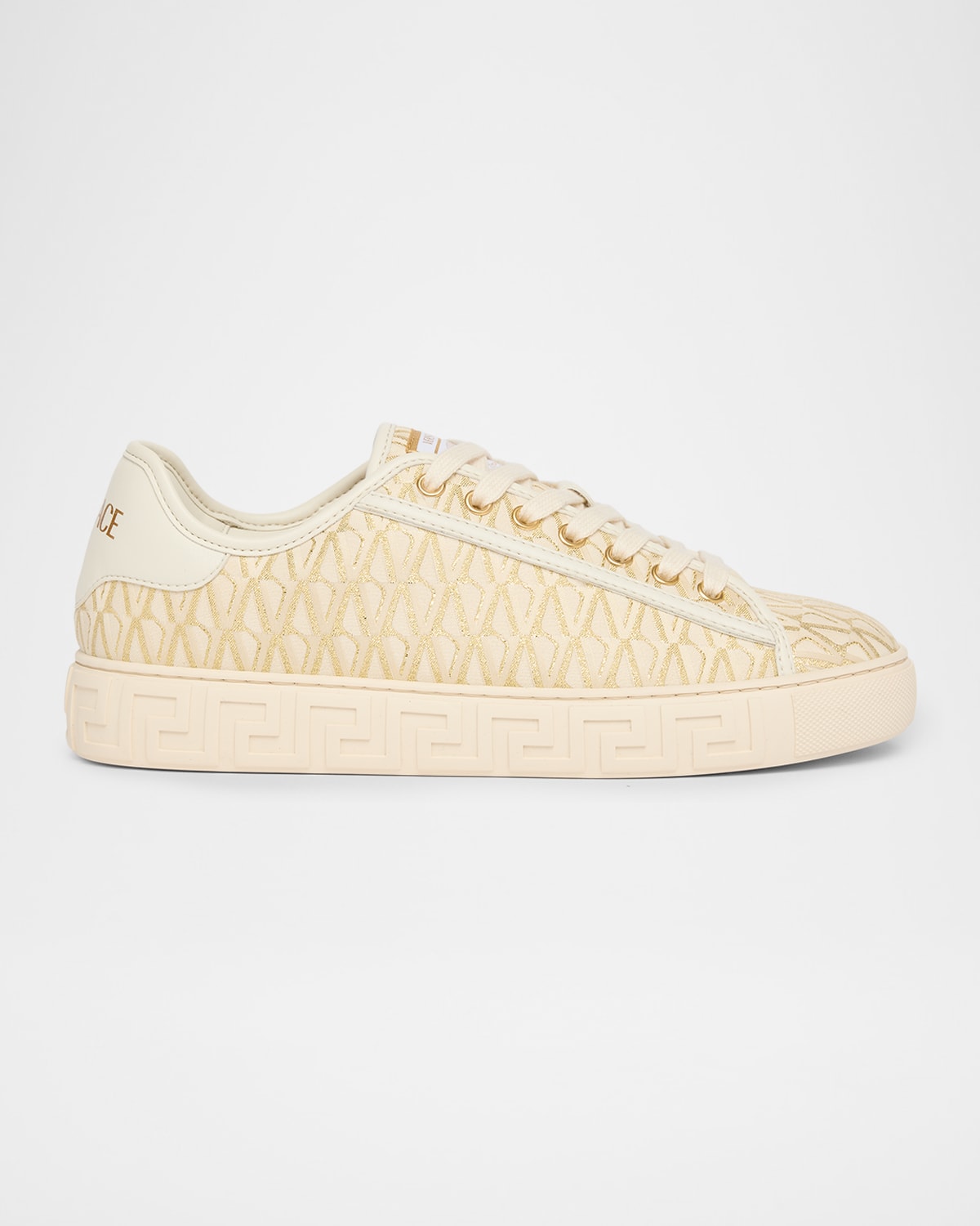 Versace Greca Jacquard Canvas Low-top Sneakers In Neutral