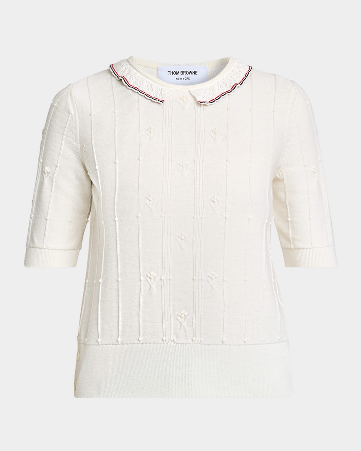 Thom Browne Collared Bobble Stitch Short-Sleeve Sweater