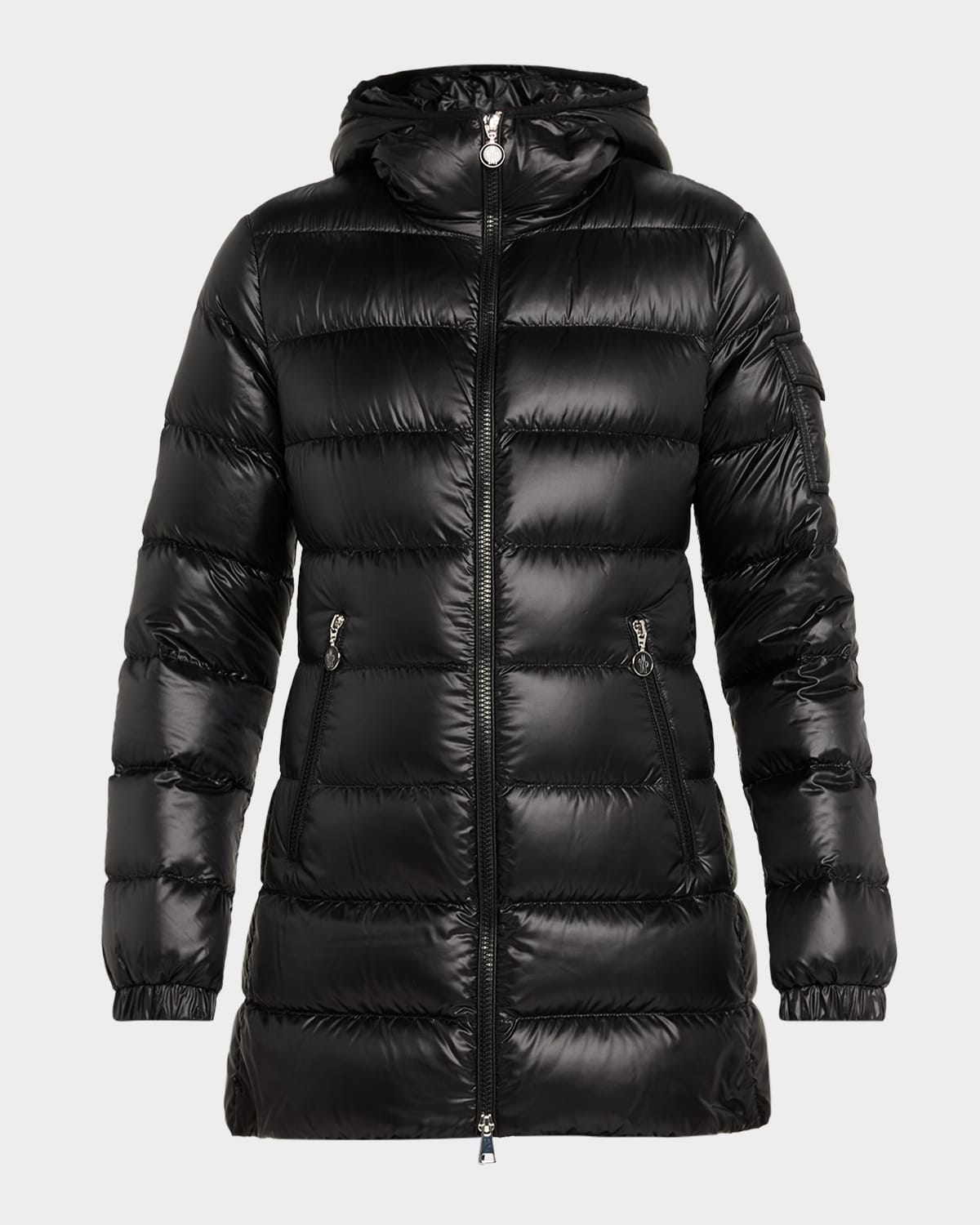 Moncler Glements Hooded Mid-length Down Jacket In Black