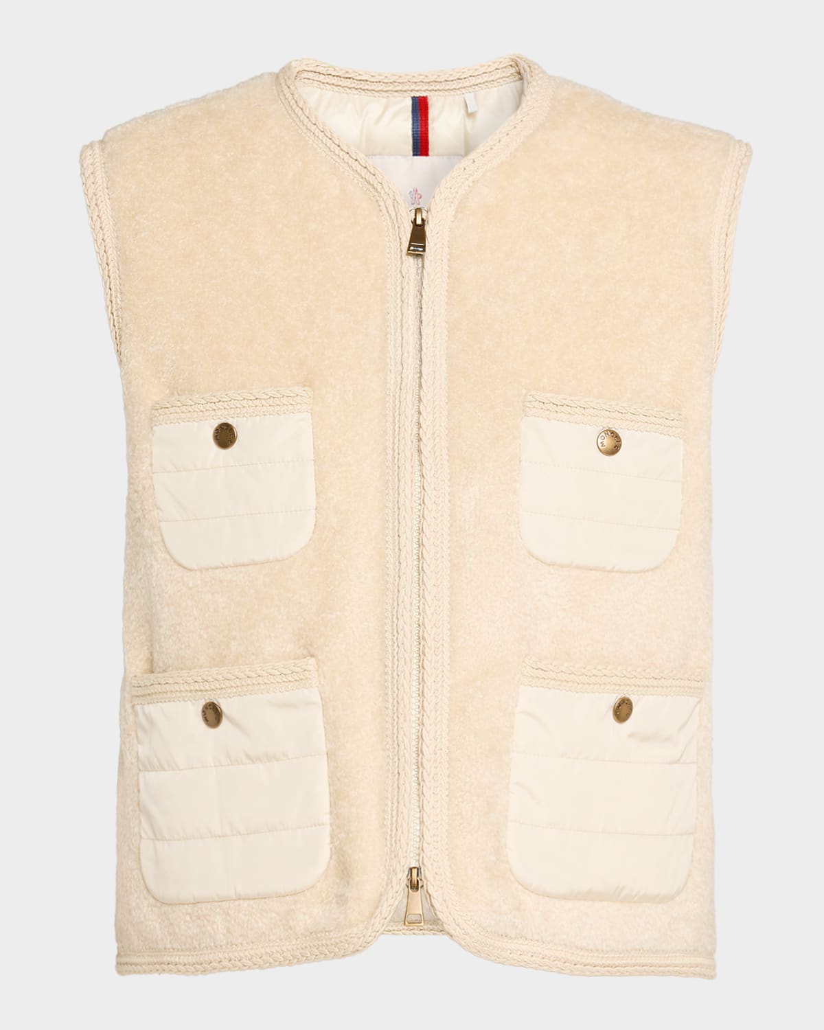 Moncler Mimosas Braided Trim Teddy Down Vest In White