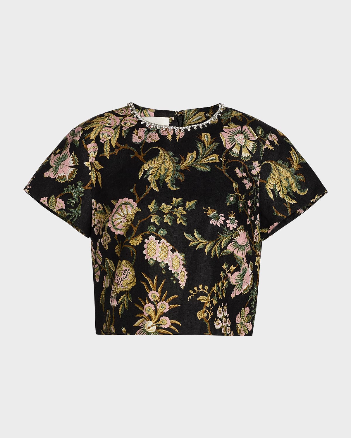 Cara Cara Hudson Short-Sleeve Jeweled Linen Top