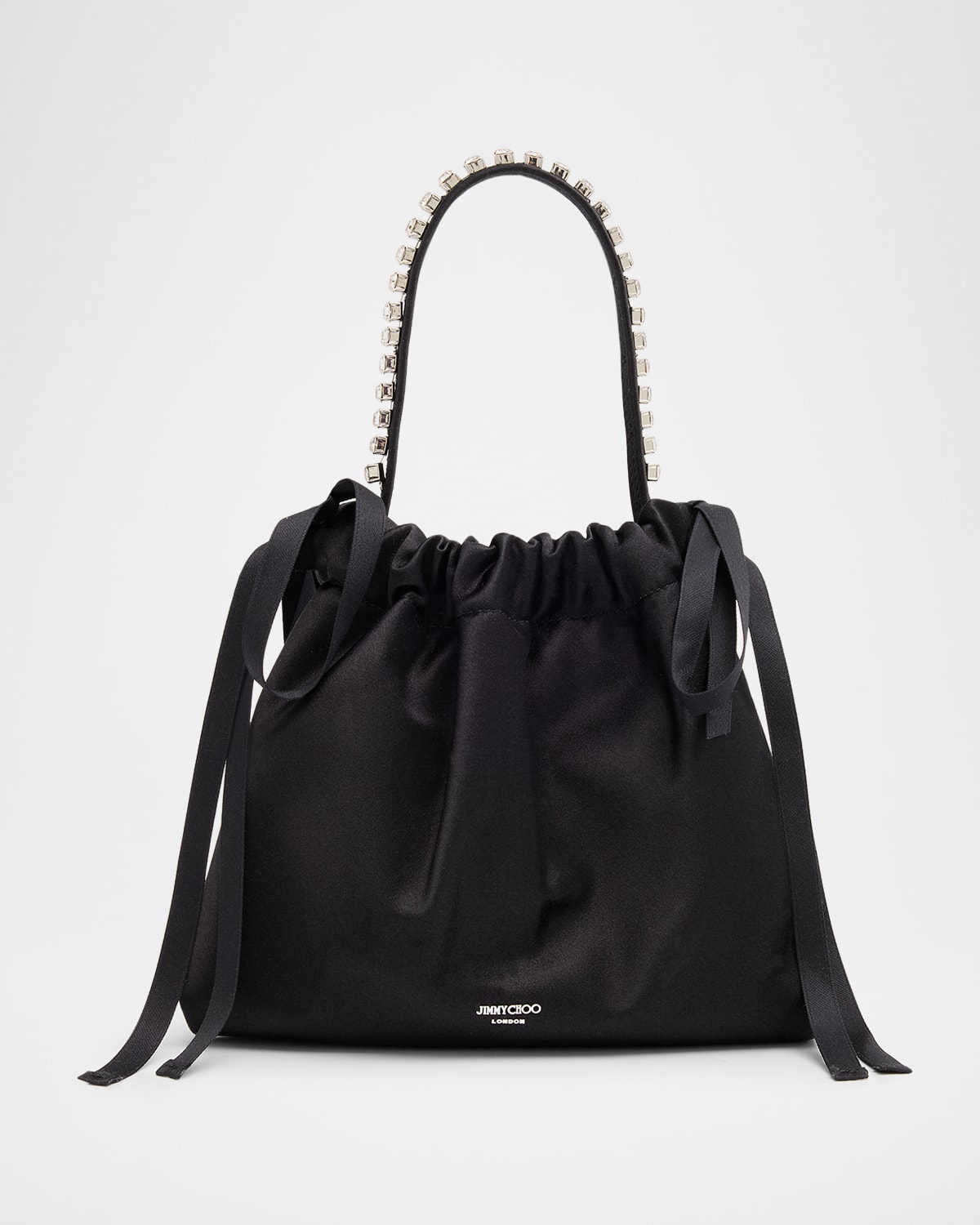 Jimmy Choo Mini Bow-embellished Satin Top-handle Bag In Black