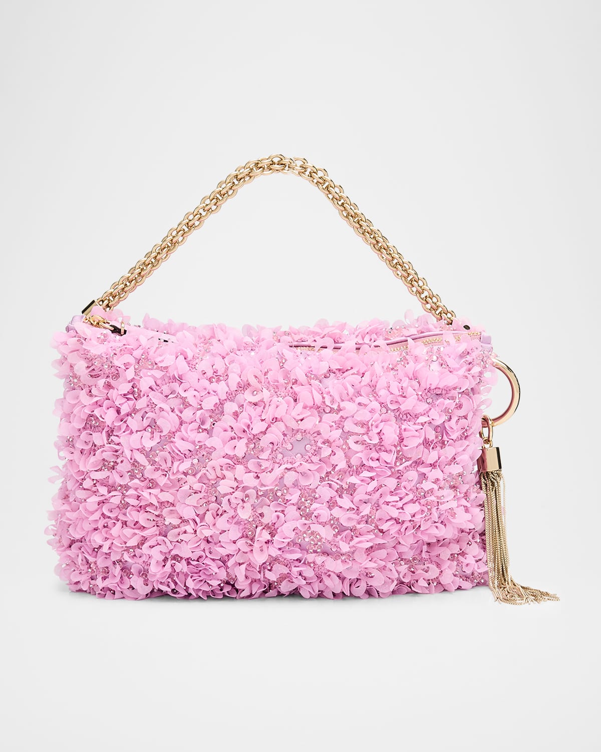 Jimmy Choo Callie Beaded Petal Ruffle Top-Handle Bag