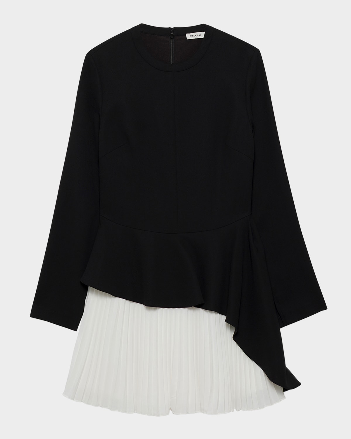 SIMKHAI Amberly Long-Sleeve Pleated Mini Dress