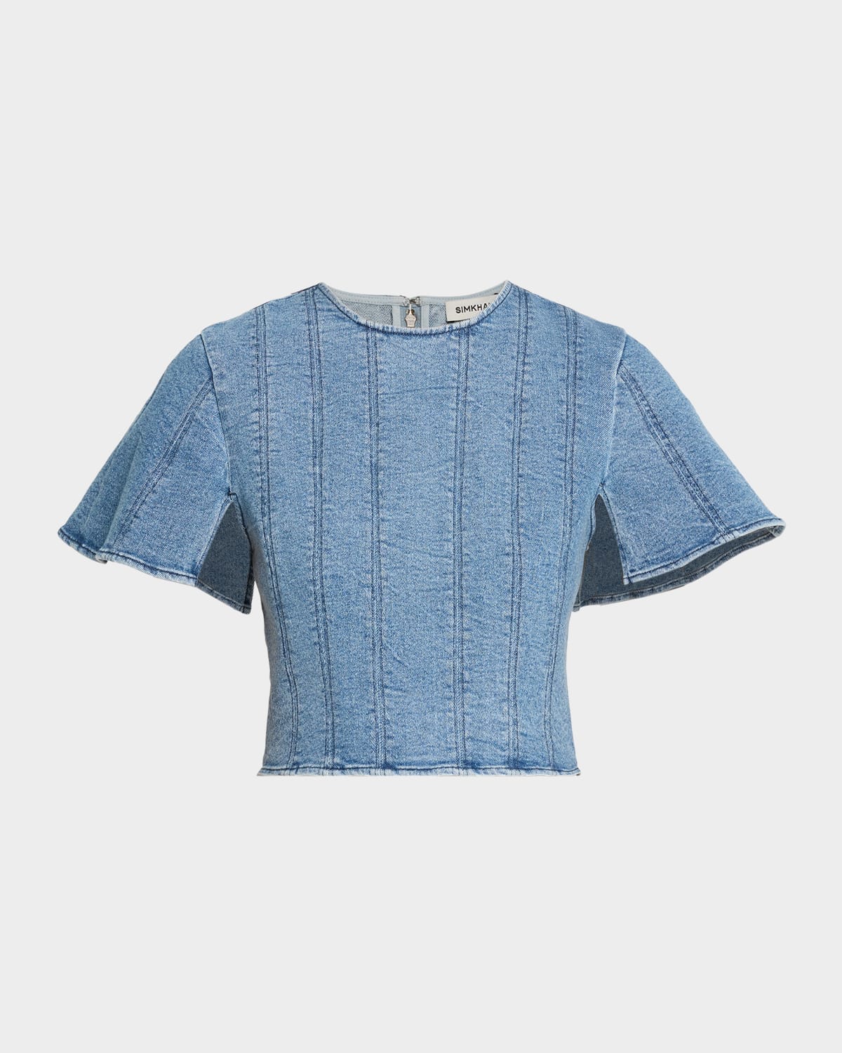Simkhai Kolby Short-sleeve Denim Top In Blue