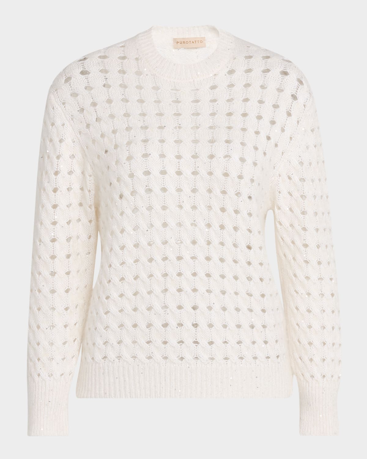 Purotatto Cashmere-silk Openwork Sweater In White