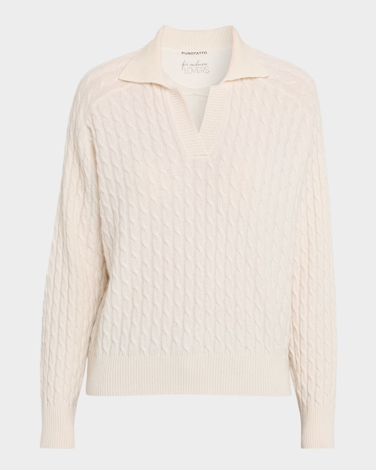 Purotatto Cable-knit Cashmere Polo Pullover In Neutral