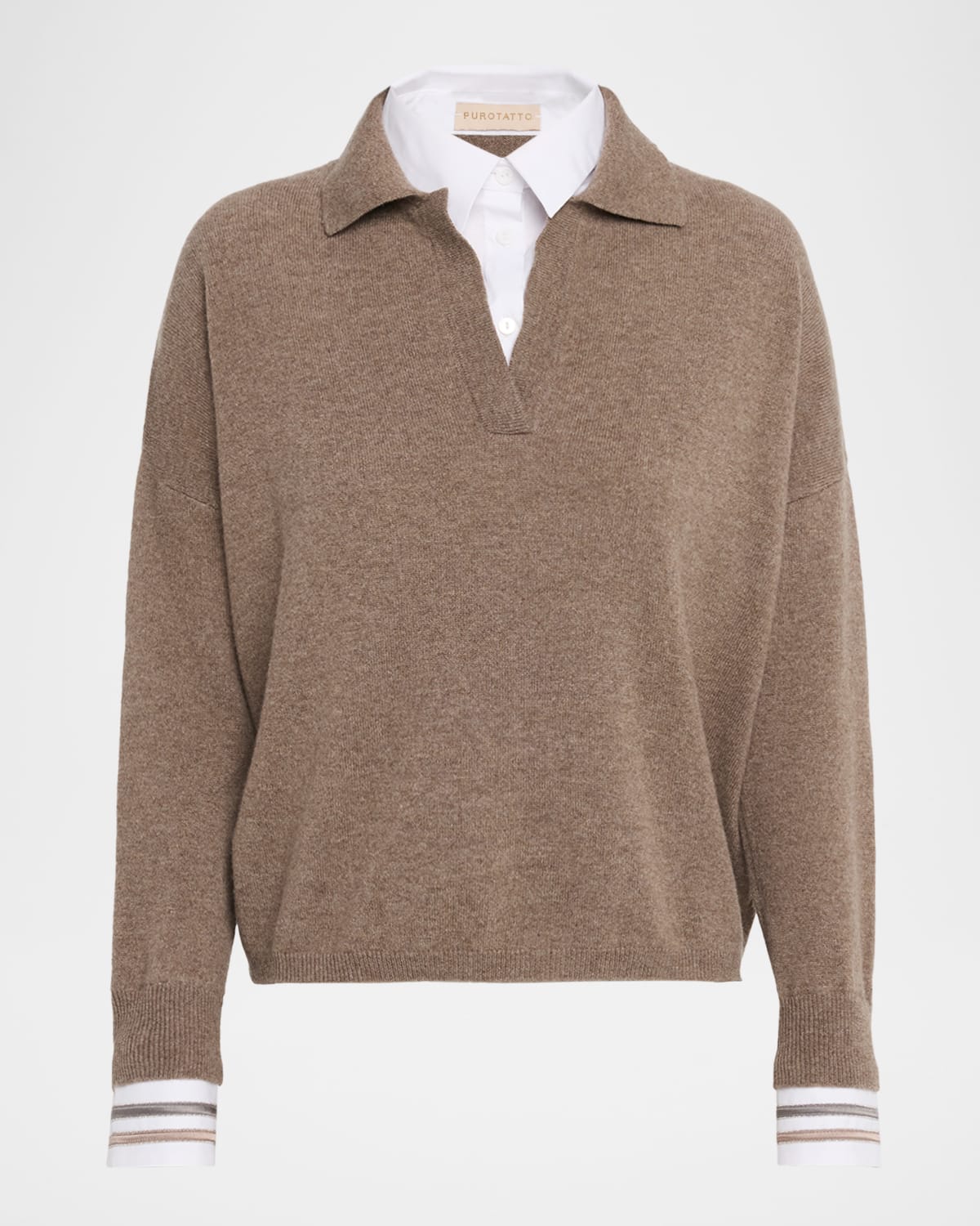 Purotatto Cashmere-silk Layered Polo Sweater In Brown