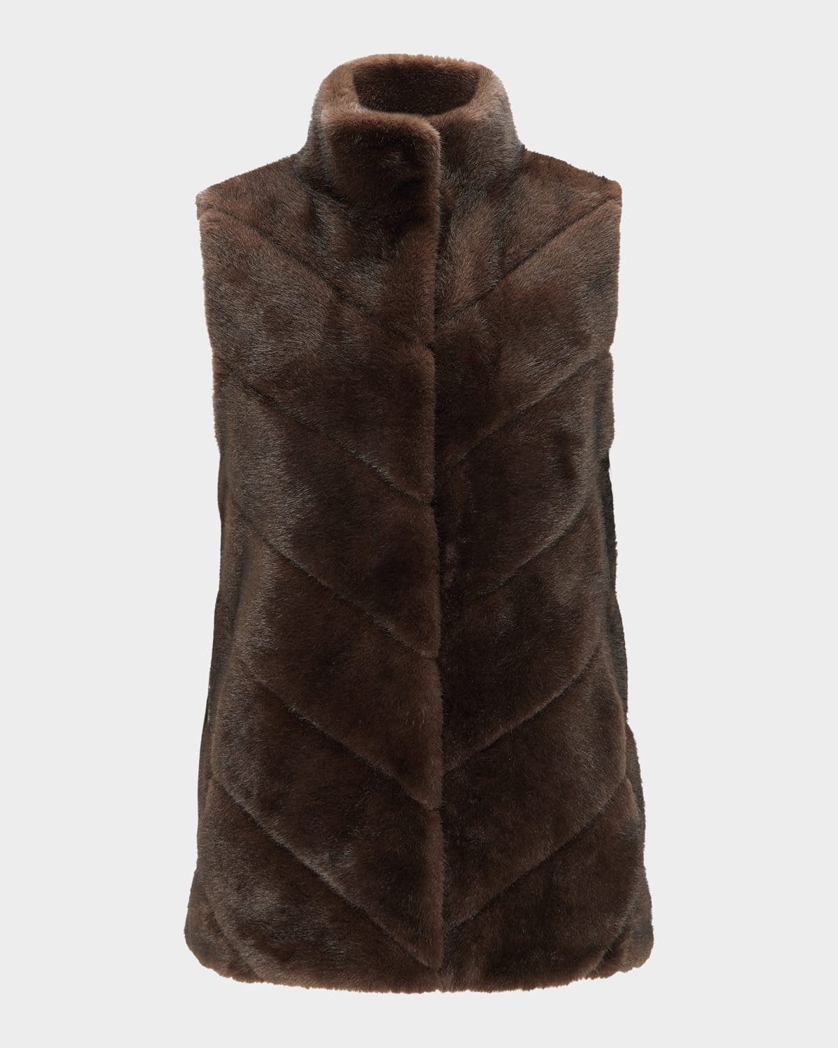 Lyla Grant Fur-free Chevron Faux Mink Vest In Brown
