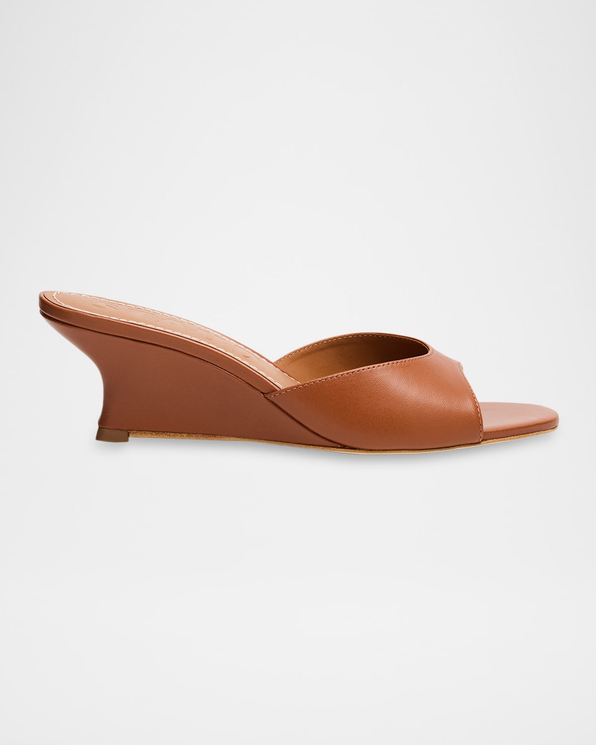 Staud Brigitte Leather Wedge Mules In Brown