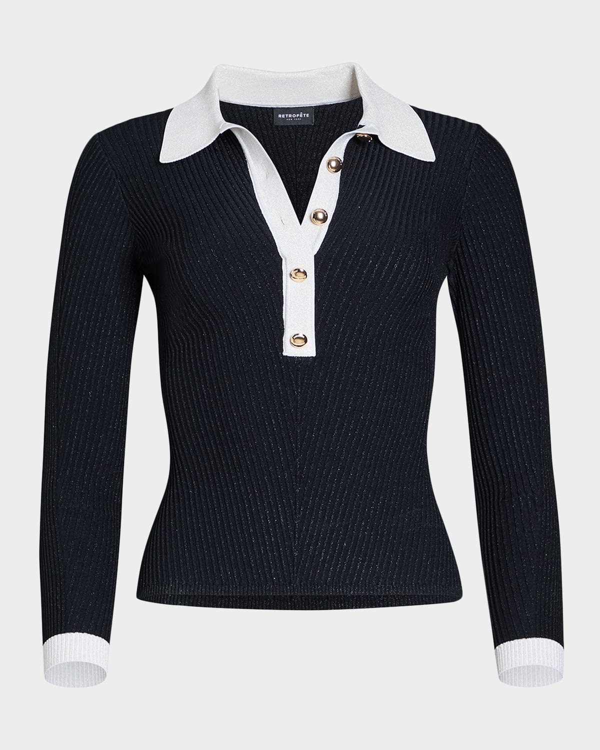 Retroféte Agata Metallic Knit Top In Black