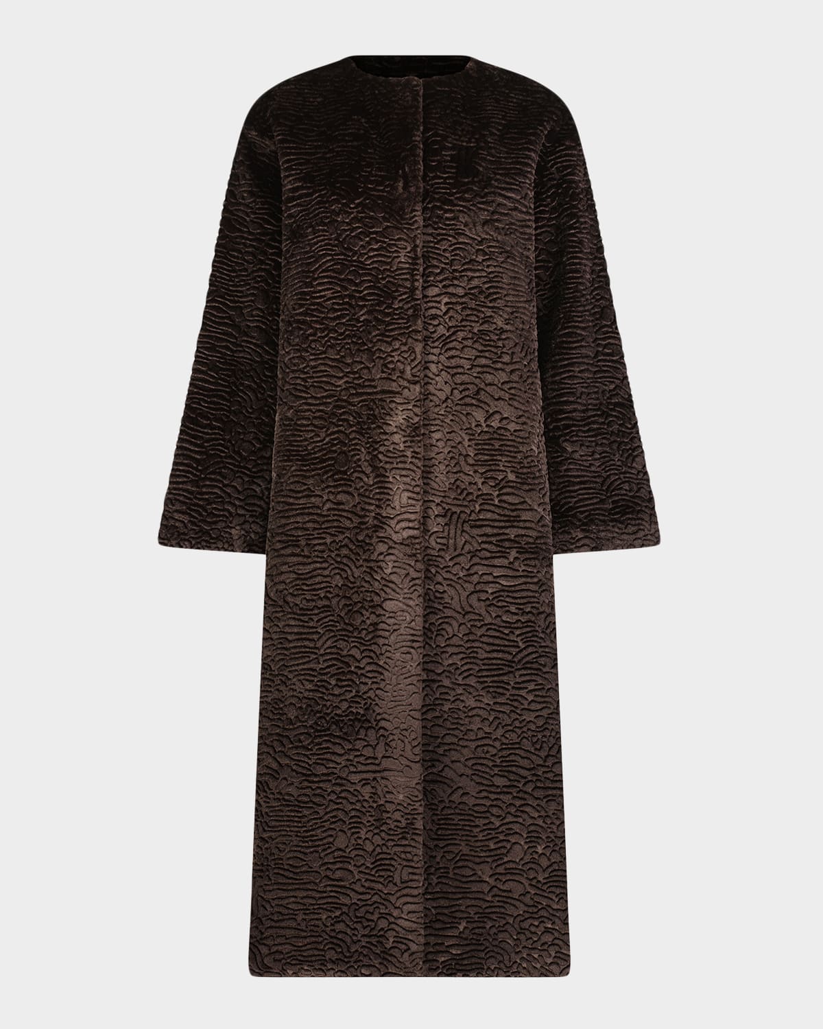 Gorski Fur-free Textured Faux Shearling Coat In Brown