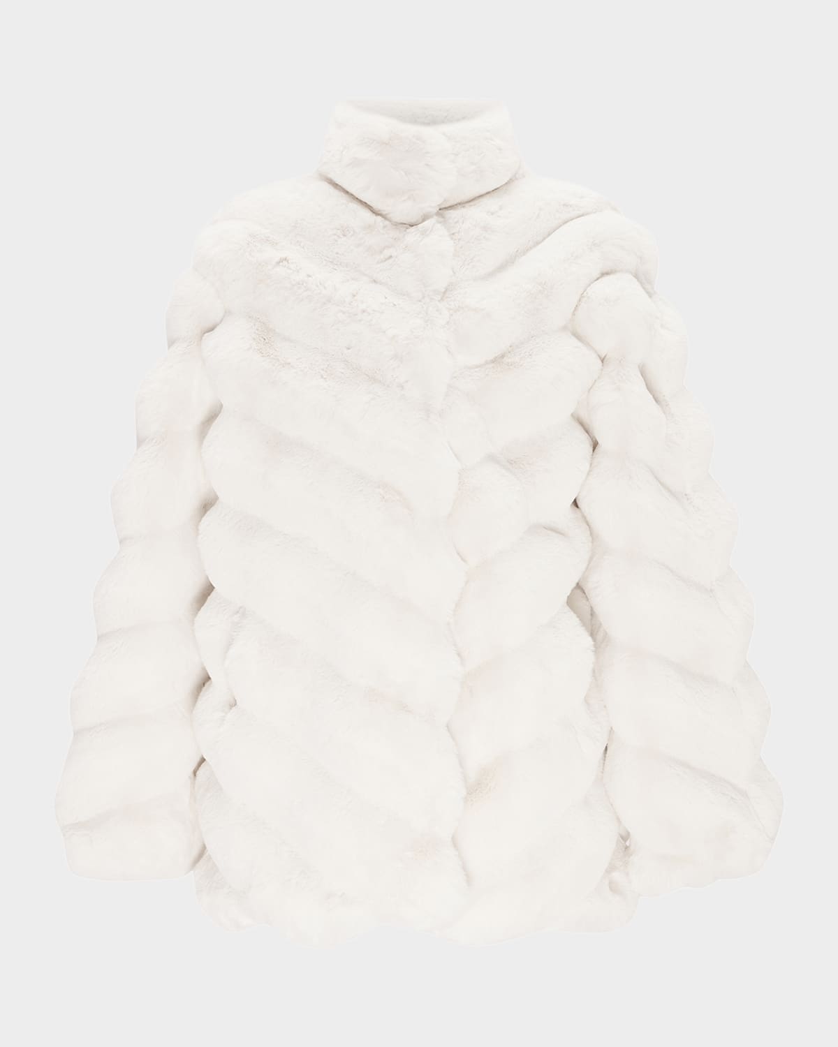 Lyla Grant Fur-free Chevron Faux Chinchilla Coat In Neutral