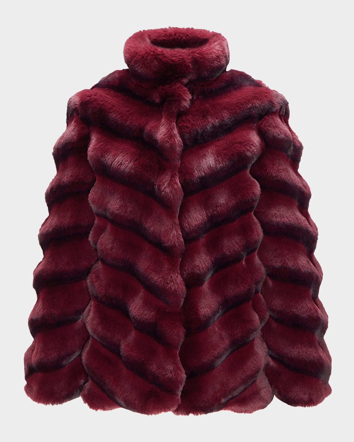 Lyla Grant Fur-free Chevron Faux Chinchilla Coat In Burgundy
