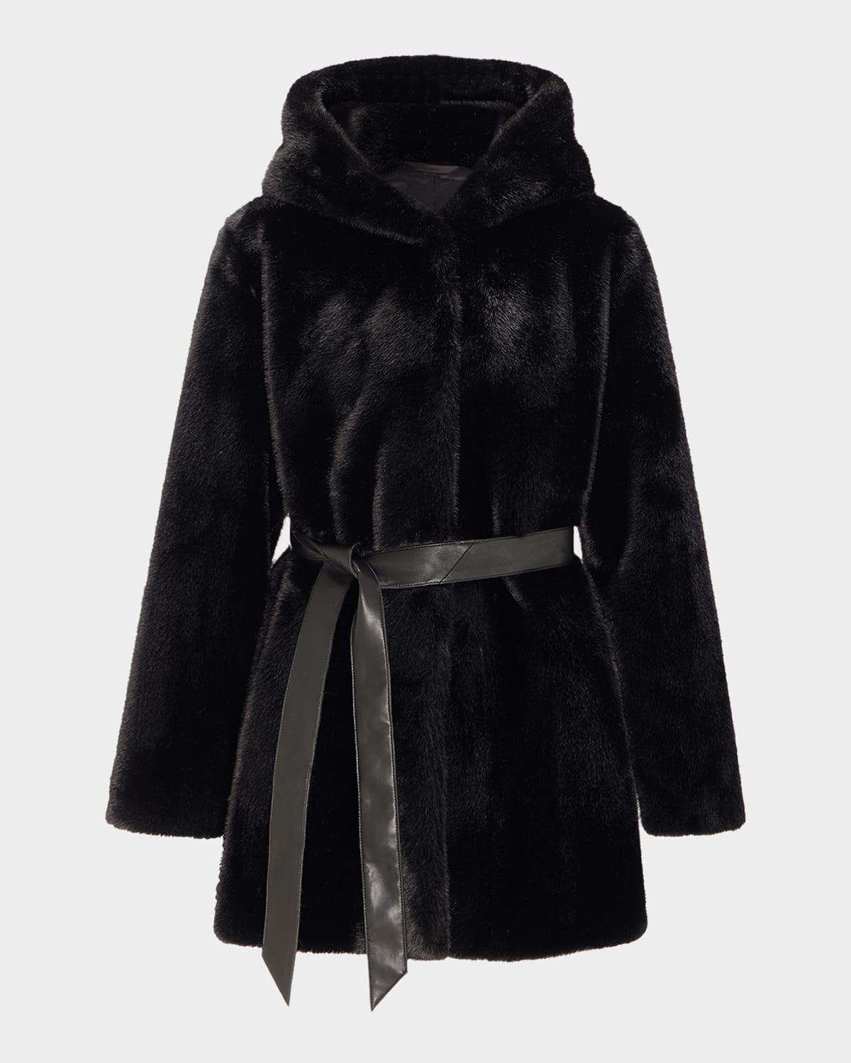 Lyla Grant Fur-free Faux Mink Hooded Coat In Black