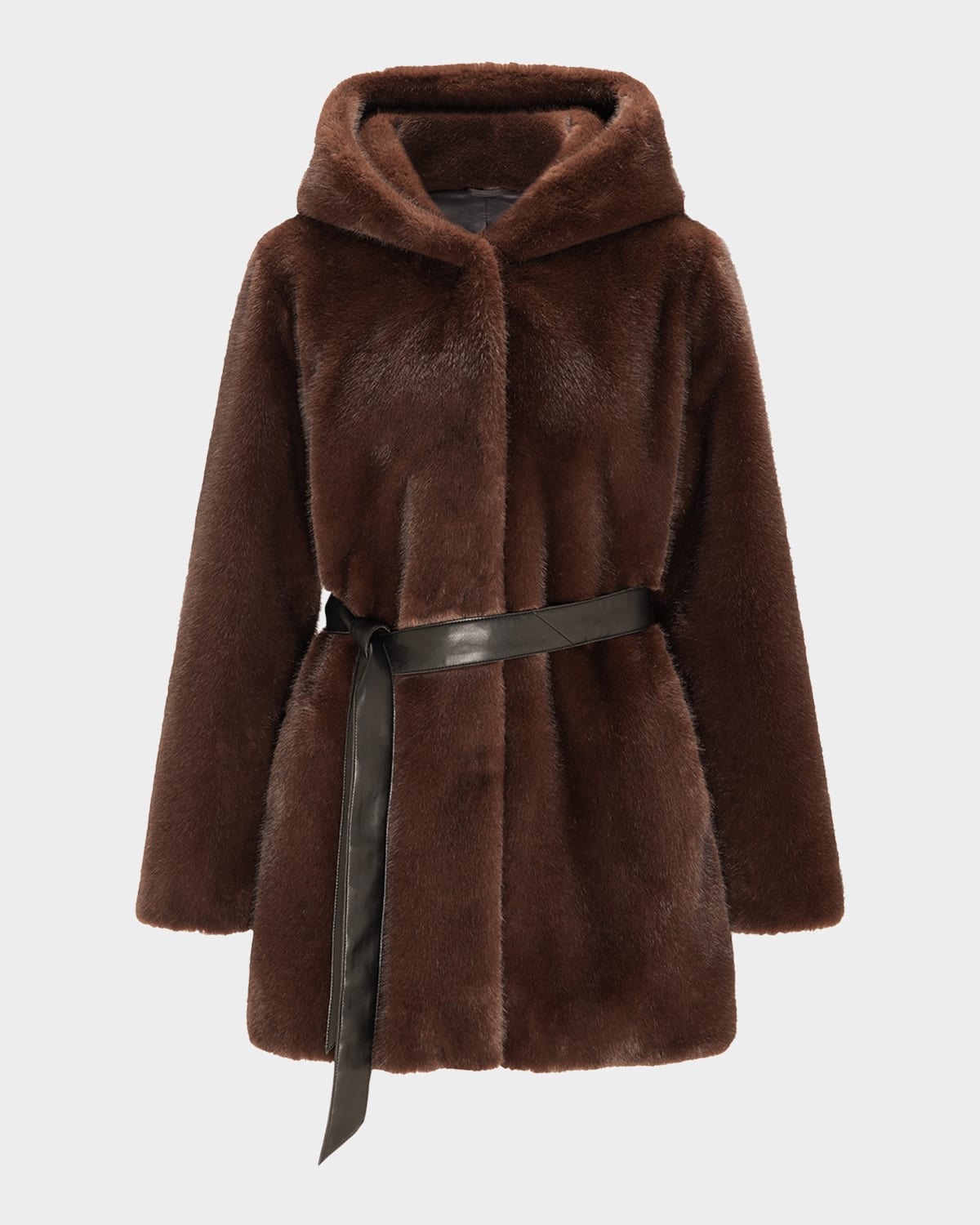 Lyla Grant Fur-free Faux Mink Hooded Coat In Brown