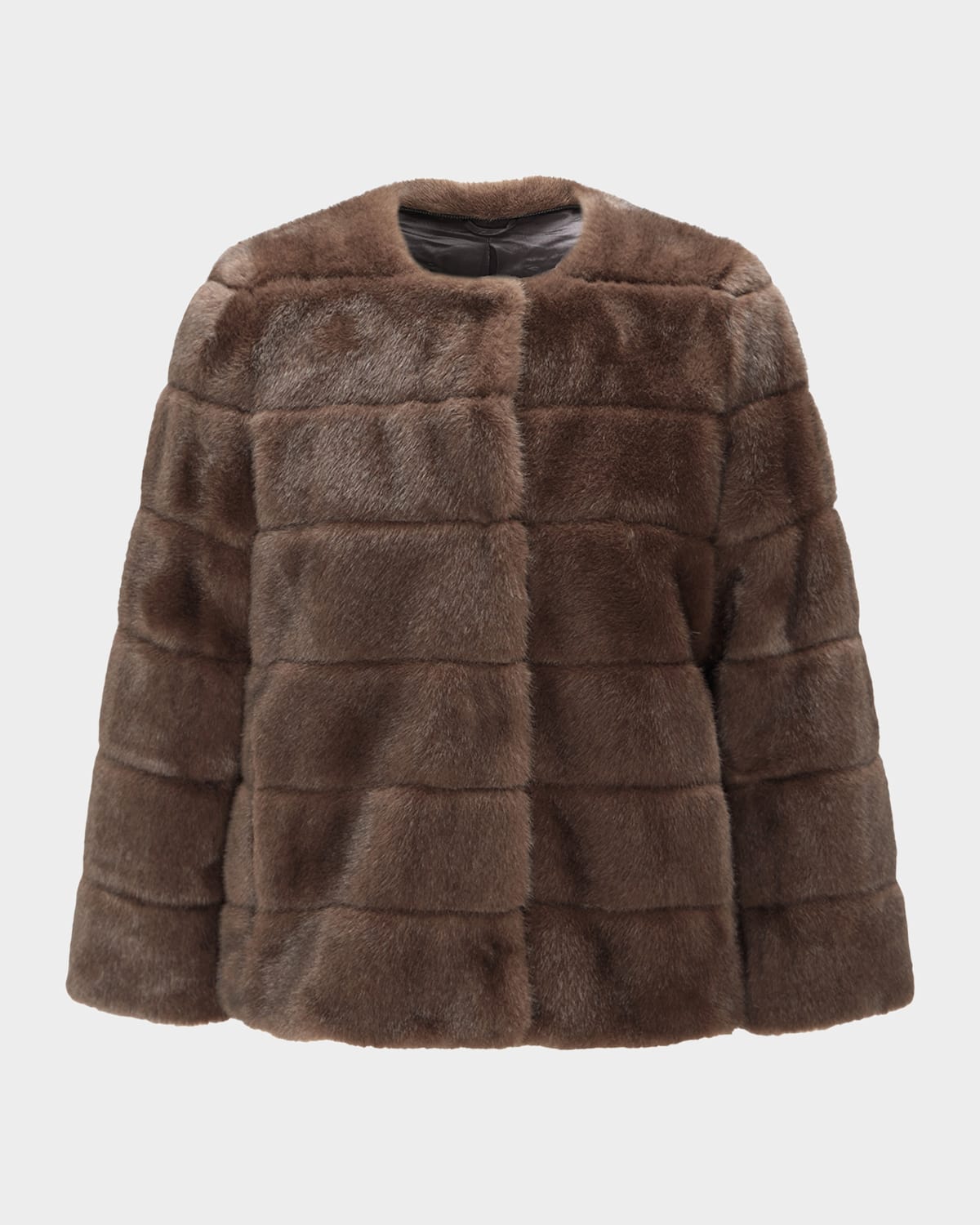 Lyla Grant Fur-free Short Faux Mink Coat In Brown