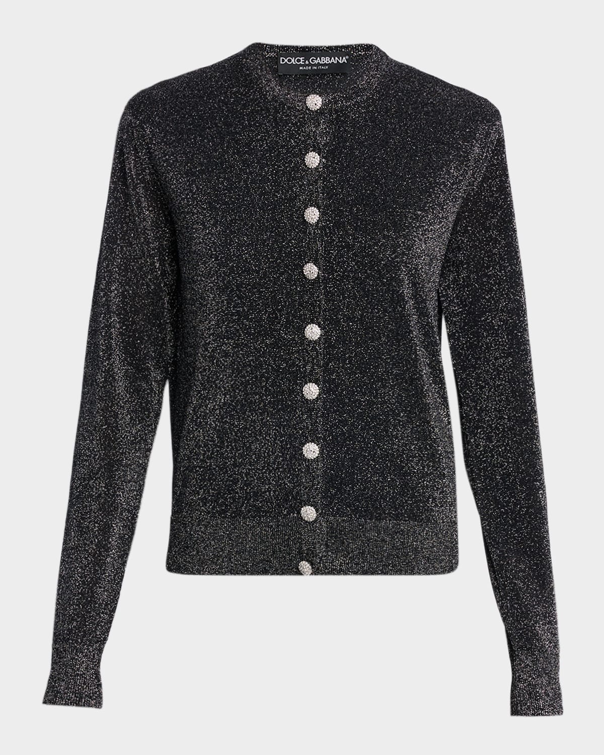Dolce & Gabbana Crystal-button Metallic Knit Crewneck Cardigan