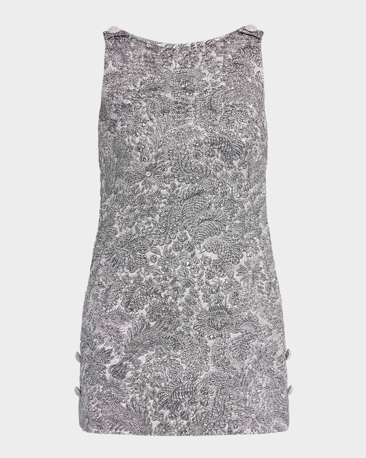 Dolce & Gabbana Metallic Brocade Sleeveless Buttoned Mini Dress In Silver