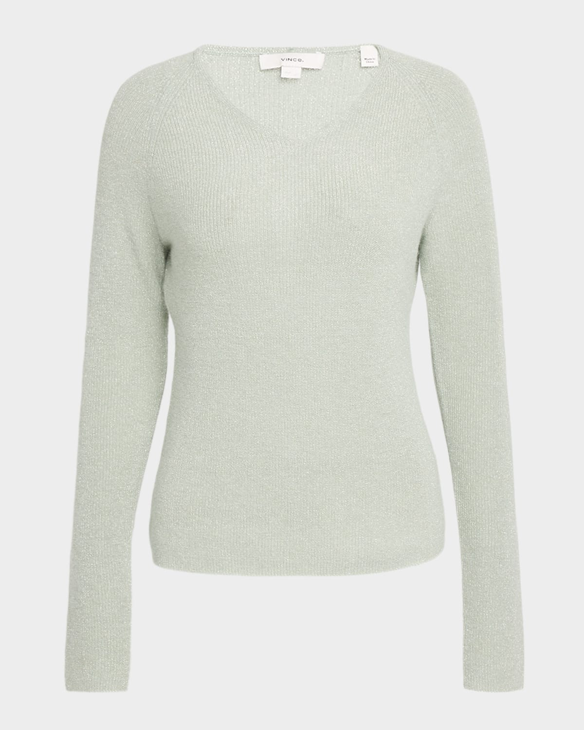 Vince Metallic Ribbed V-neck Sweater In Gray