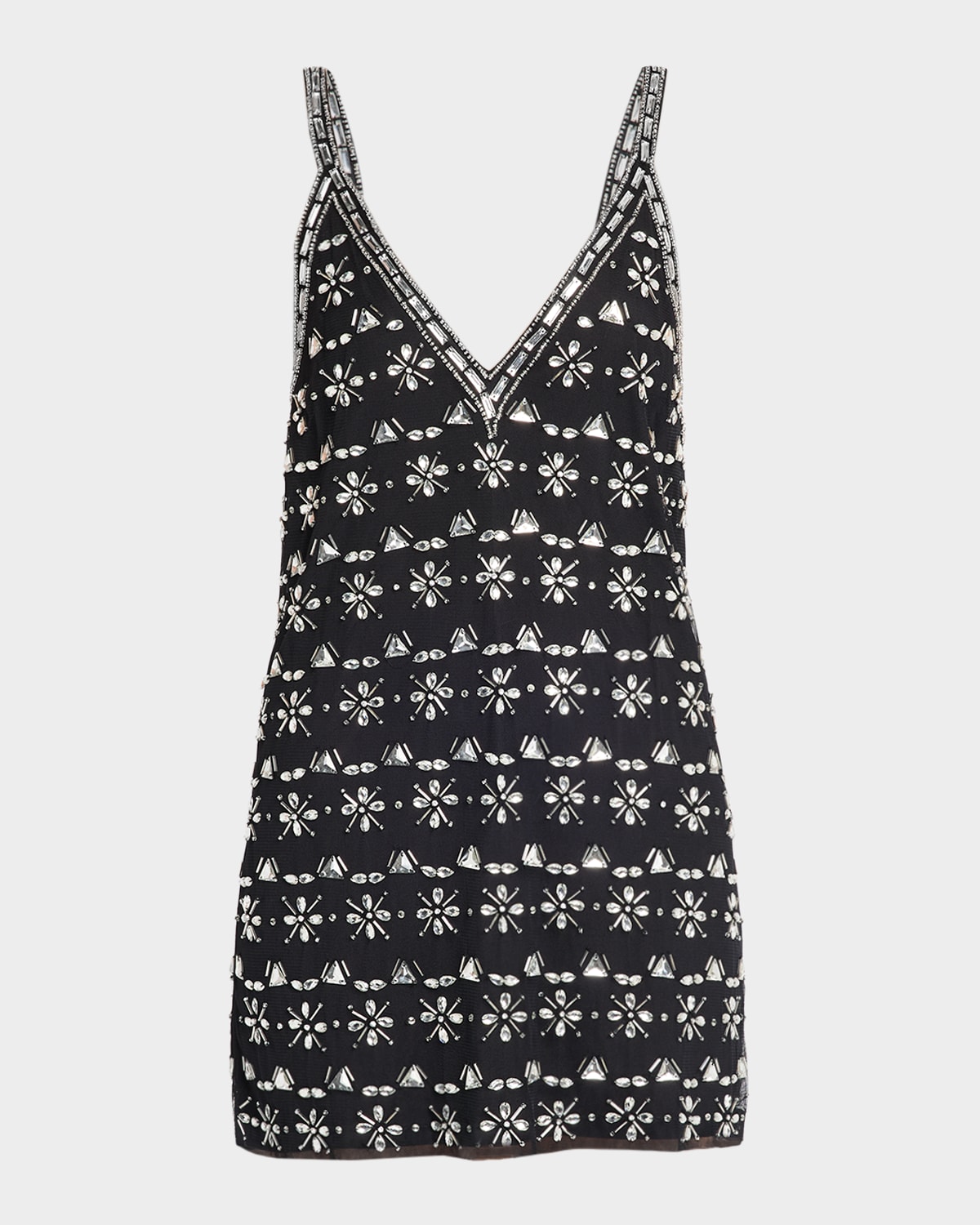 Ramy Brook Lynda Deep V-neck Rhinestone Mini Dress In Black