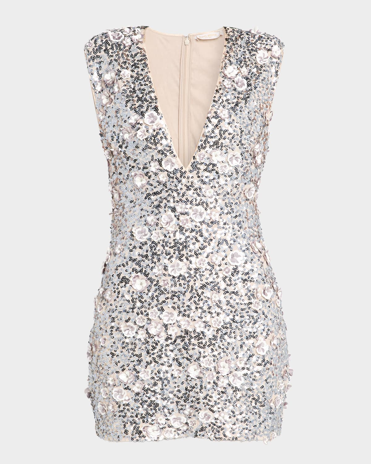 Ramy Brook Rosette Floral Sequin Deep V-neck Mini Dress In Gray