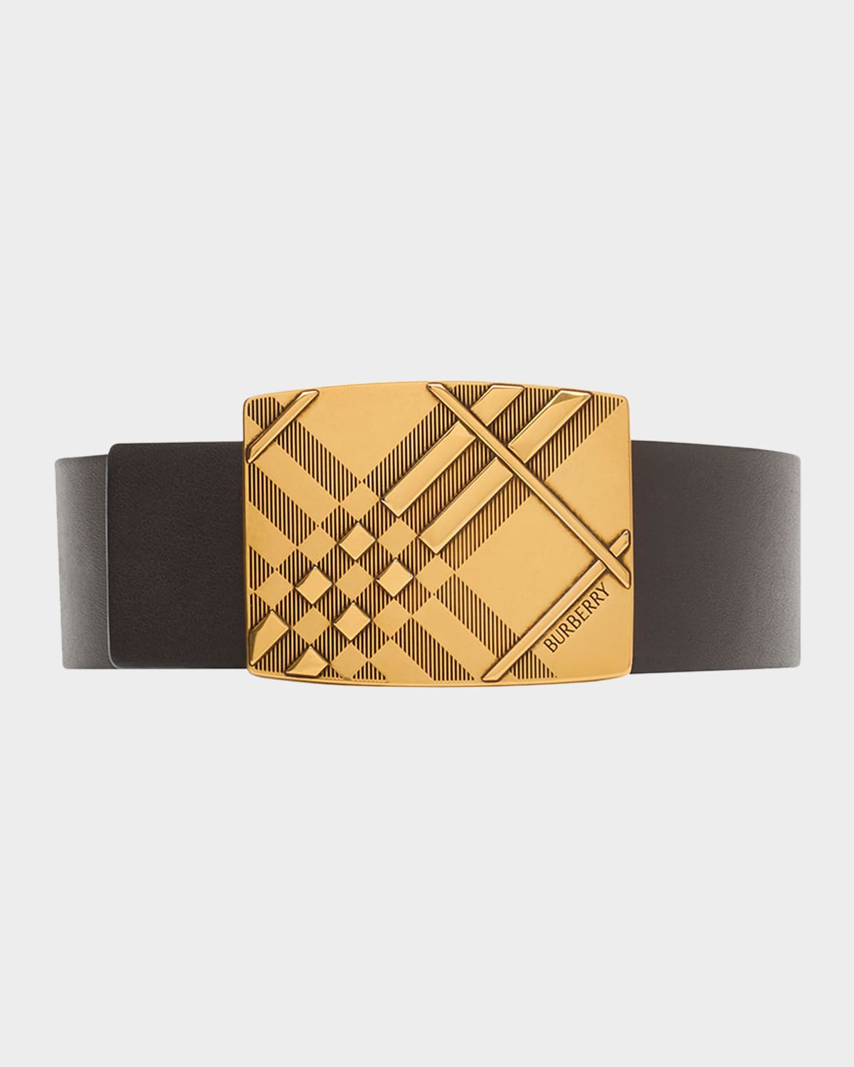 Burberry Men 's Check-Engraved Buckle Reversible Leather Belt