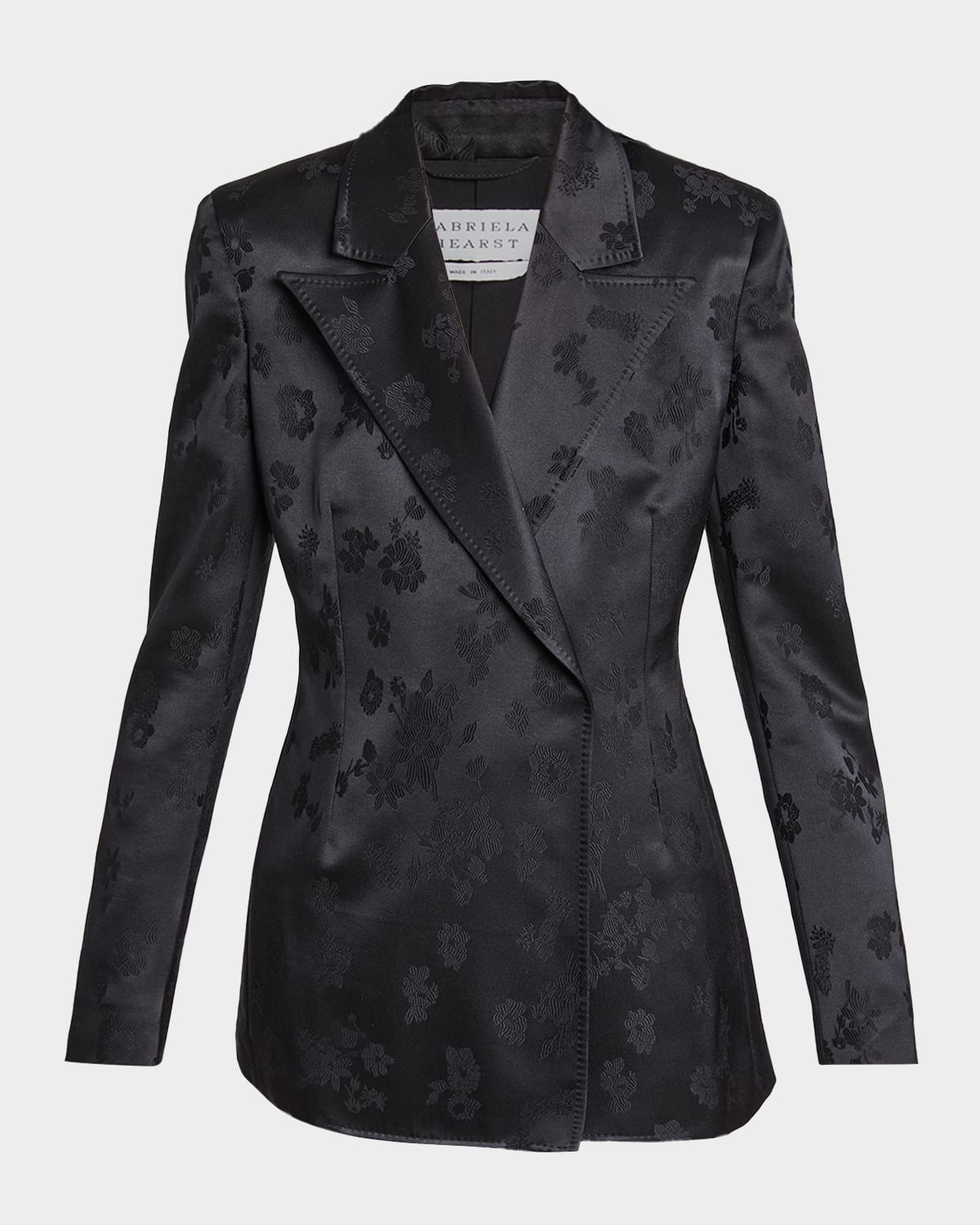 Gabriela Hearst Aleah Floral Silk Jacquard Double-breasted Blazer Jacket In Black