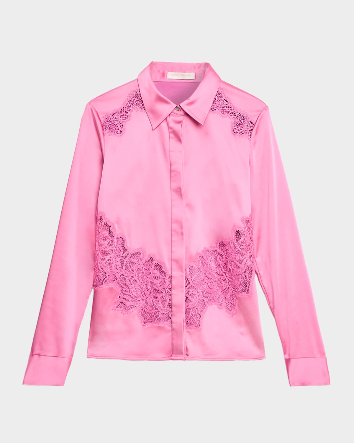 Ramy Brook Serena Satin Button-front Shirt In Pink