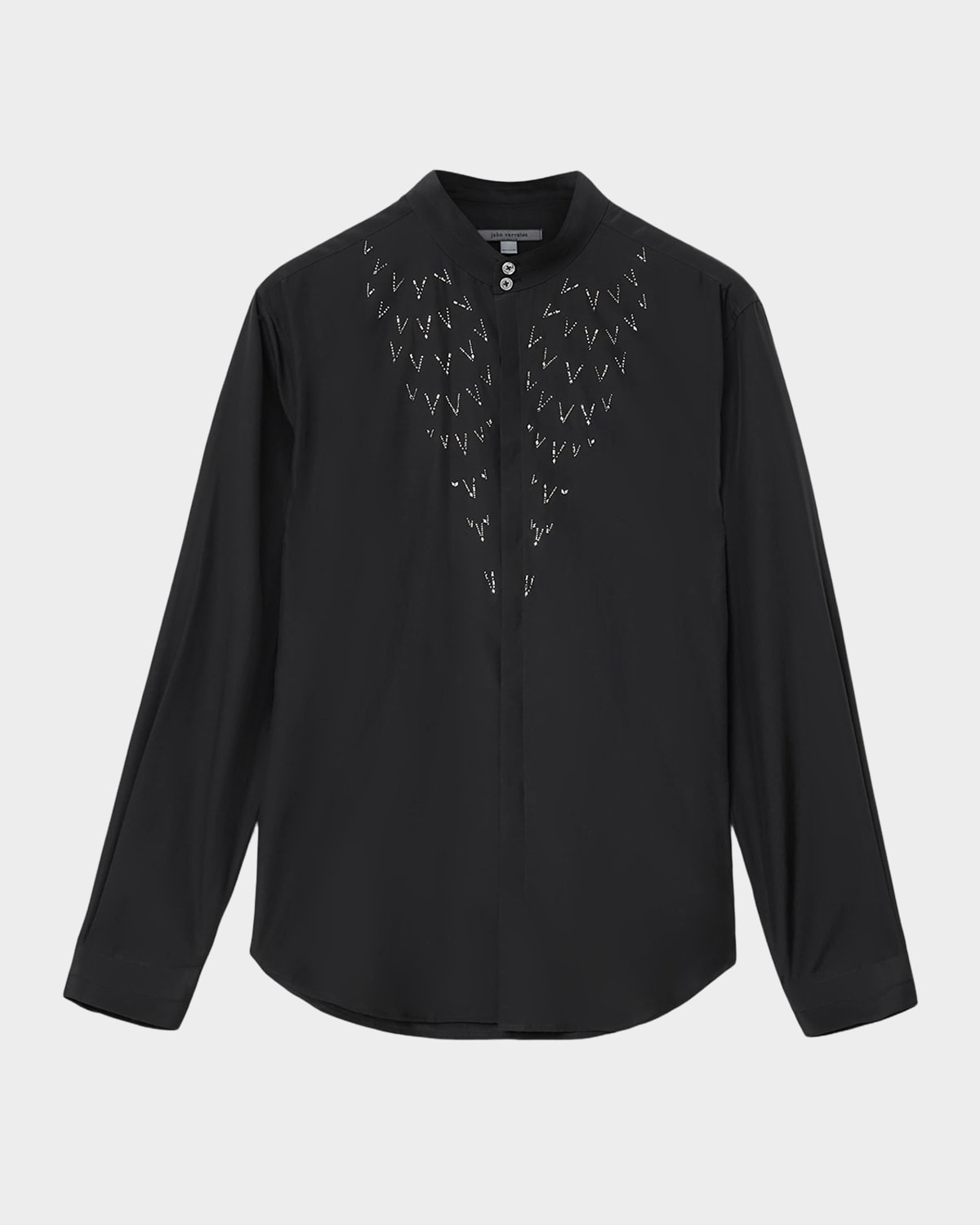 John Varvatos Men 's Lex ilk and Wool Rhinestone-Embellished Button-Down hirt