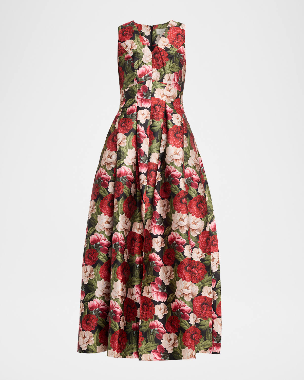 Sachin & Babi Brooke Pleated Floral-print Mikado Gown In Animal Print