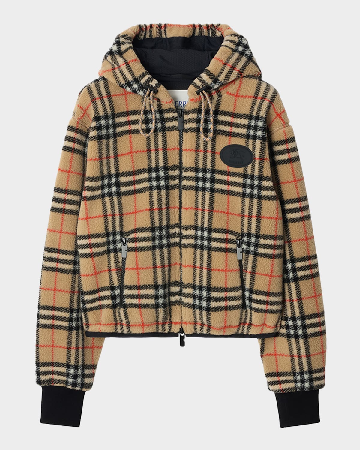 Burberry Fiona Check Teddy Fleece Zip Hoodie
