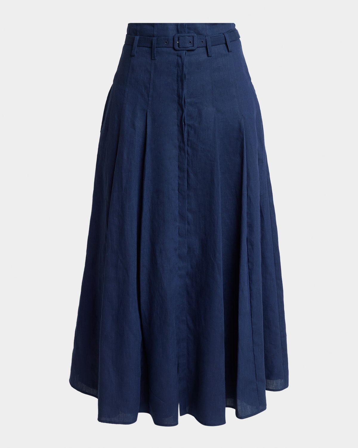 Gabriela Hearst Dugald Pleated Linen Belted Midi Skirt