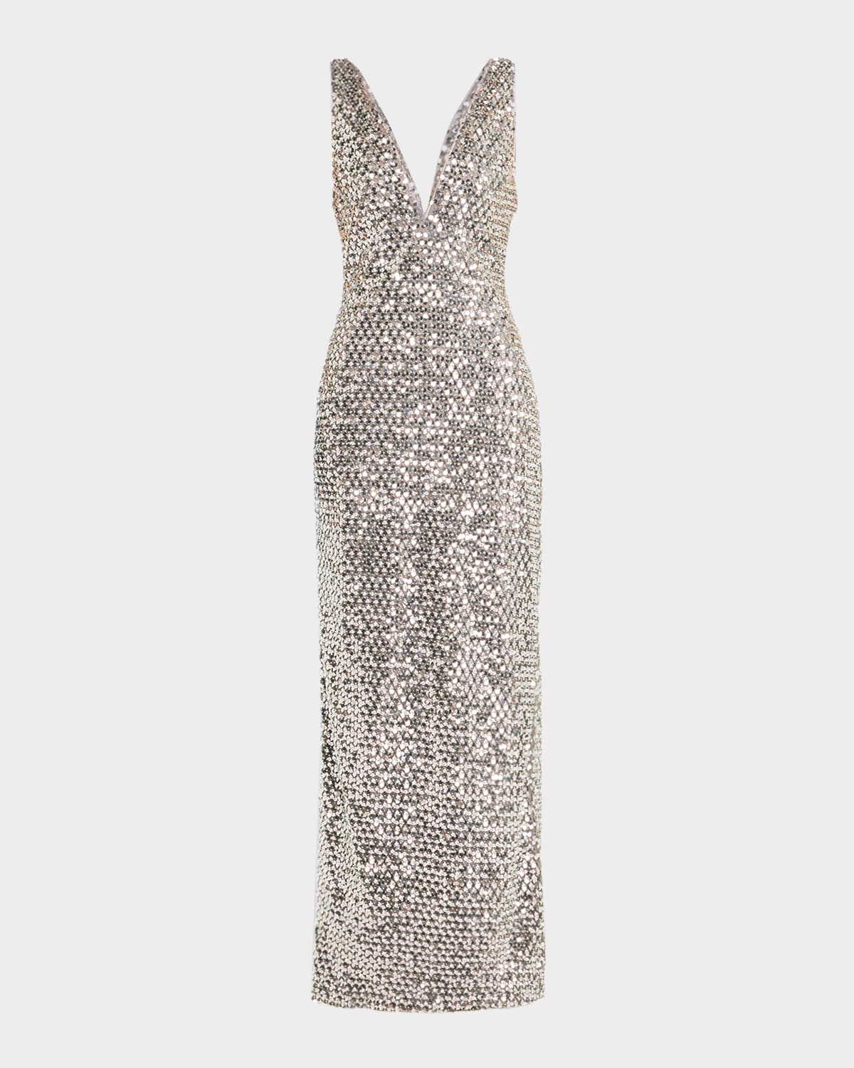 Ramy Brook Ellie Deep V-Neck Bead & Sequin Column Gown