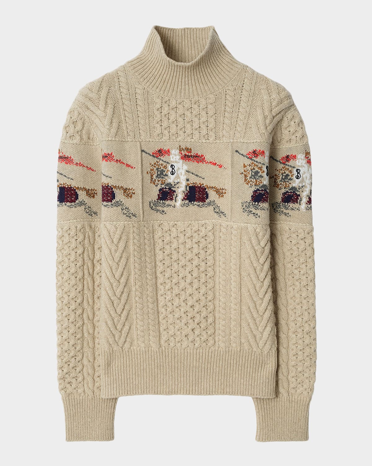 Burberry Edie EKD-Intarsia Aran Knit Crewneck Sweater