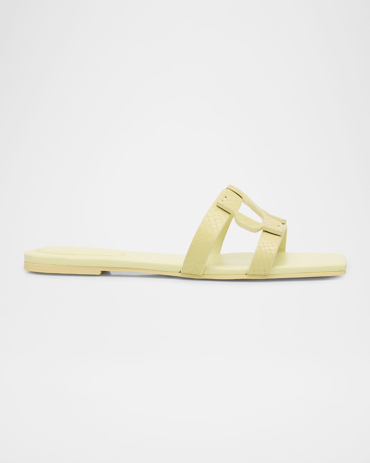 SIMKHAI Monogram Snake-Embossed Leather Flat Slide Sandals