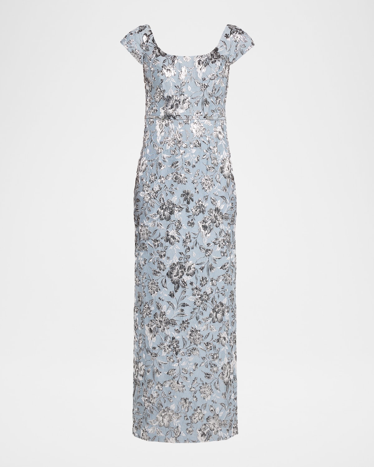 Sachin & Babi Metallic Floral Cloque Column Gown In Silver