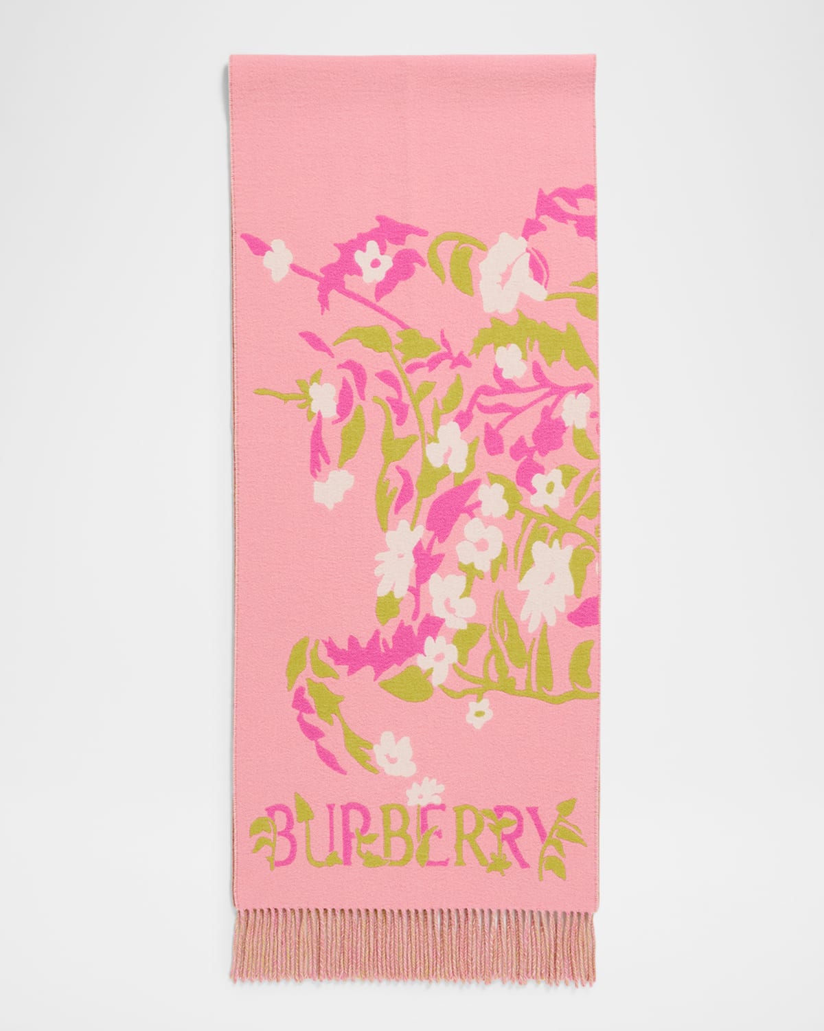 Burberry Wide Floral Ekd Cashmere Scarf In Pink