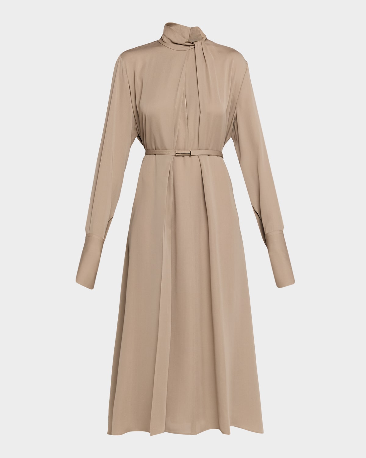 Tom Ford Washed Silk Georgette Belted Midi Dress In Sand