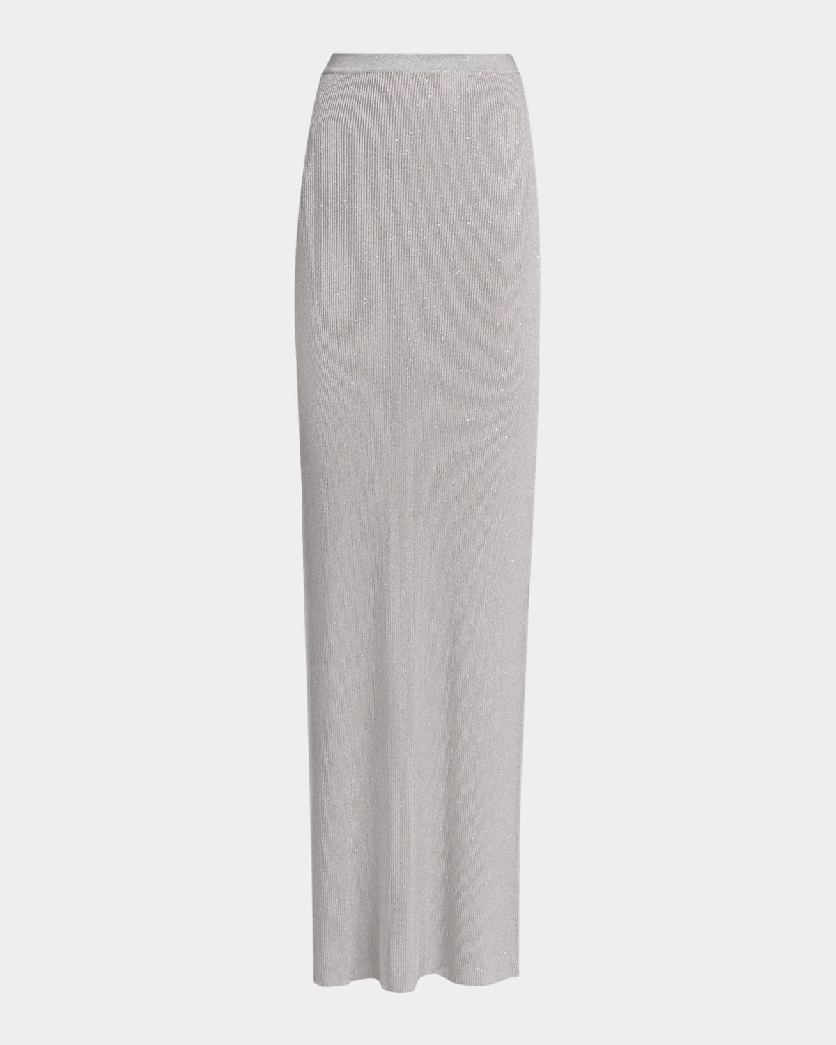 Tom Ford Paillette Ribbed Knit Maxi Skirt In Silver