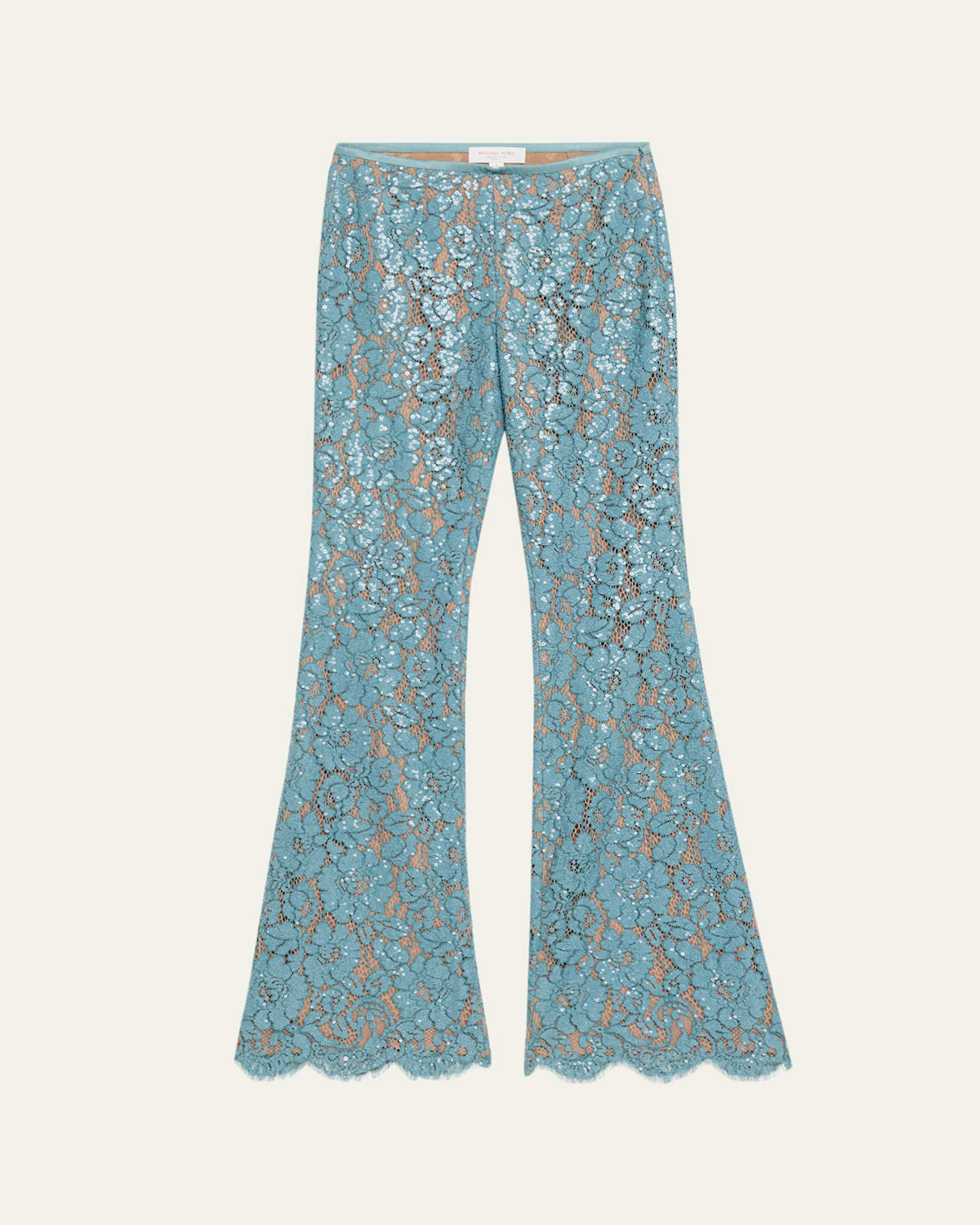 Michael Kors Flare-leg Sequin Floral Lace Pants In Green