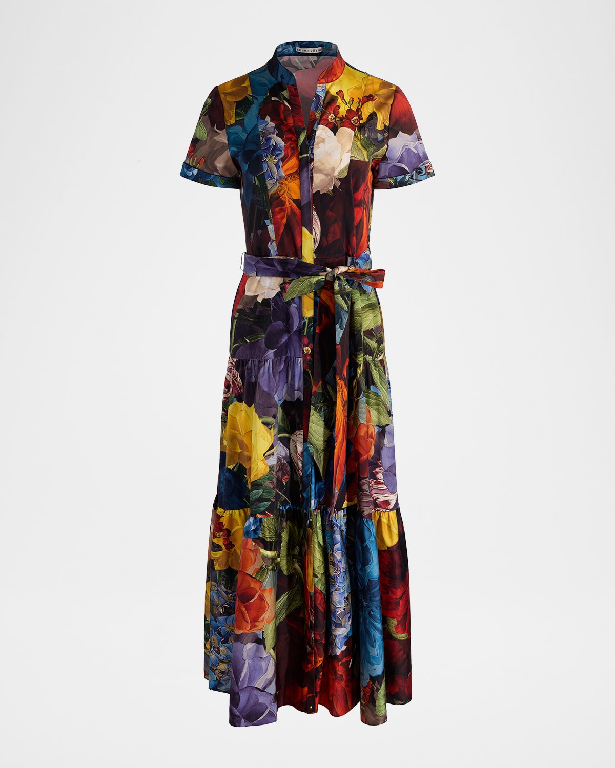 Alice And Olivia Flourish Lucy Roll-sleeve Midi Dress