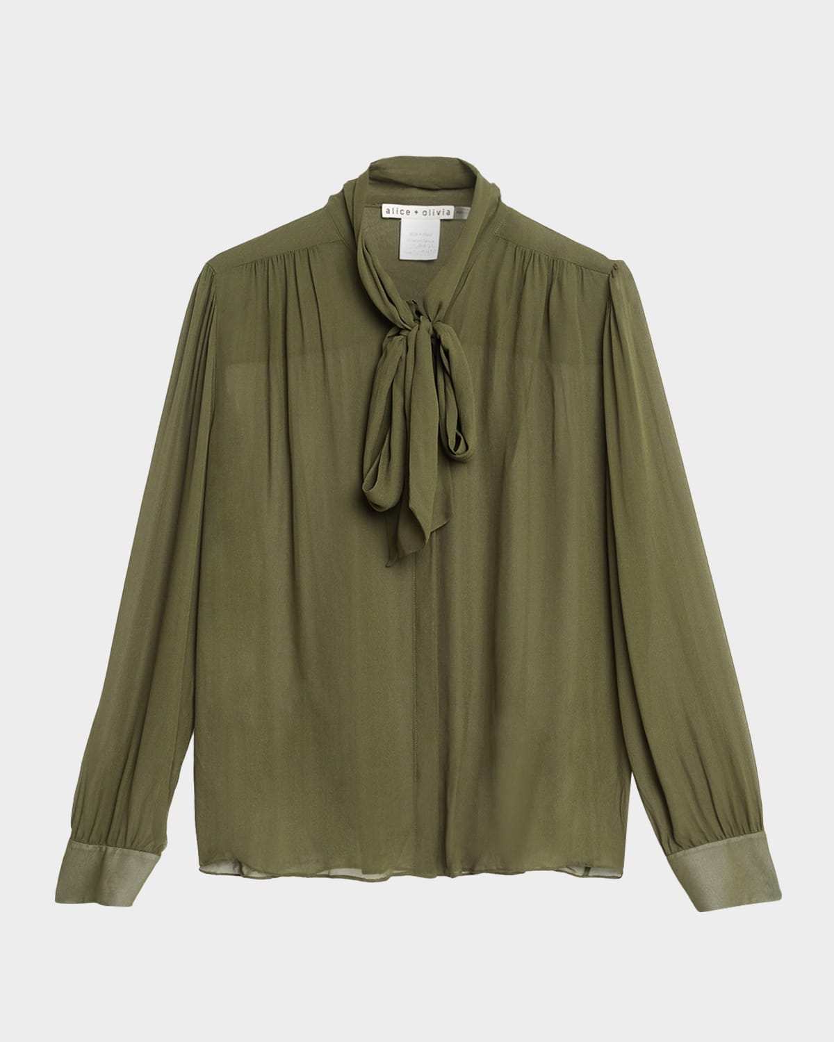 Alice And Olivia Thayer Tie-neck Sheer Blouse In Green