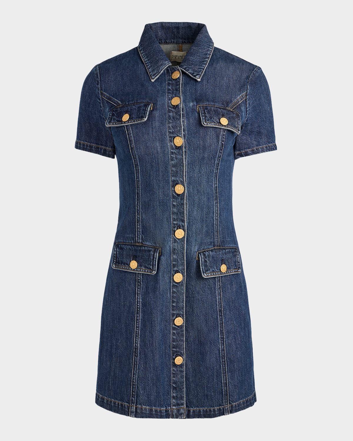 Alice And Olivia Jamie Collared Denim Shirtdress In Blue