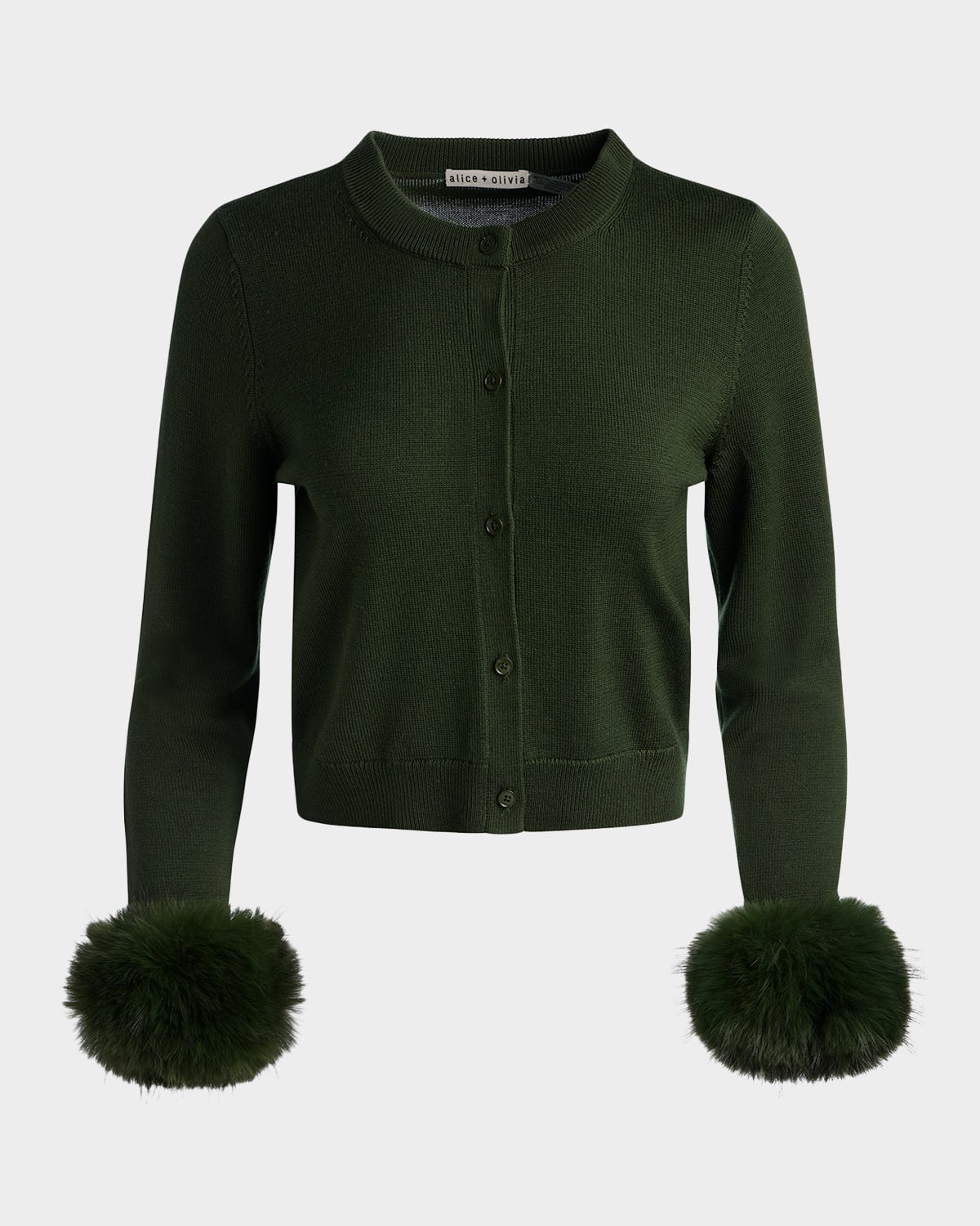 Alice And Olivia Dollie Faux Fur Cuff Cardigan In Green