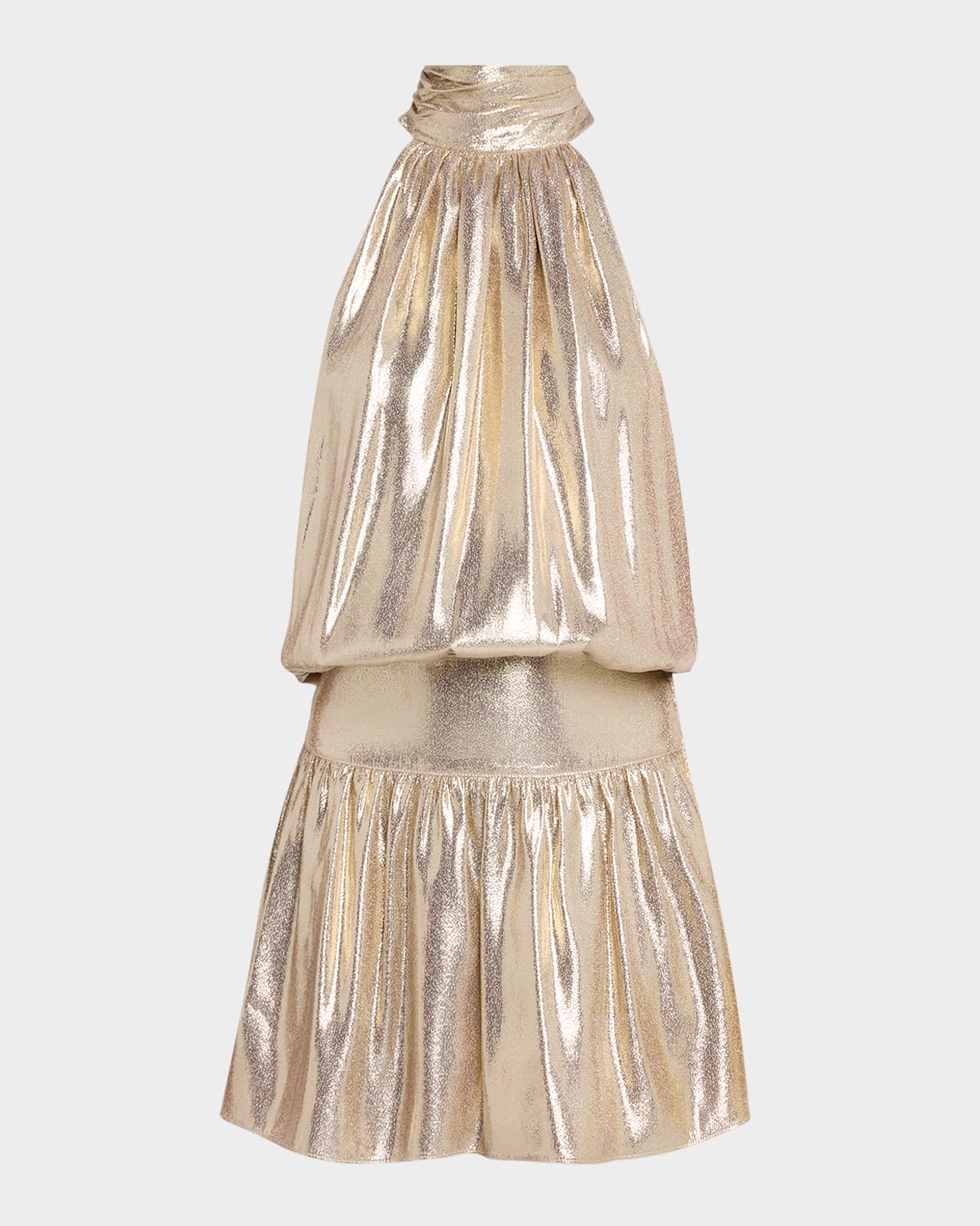 Ramy Brook Alexi Metallic Blouson Halter Mini Dress In Gold