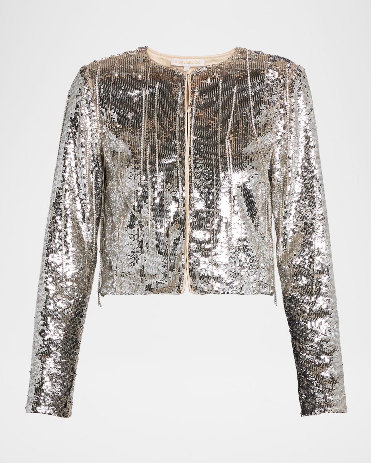 Ramy Brook Sapphire Cropped Sequin Jacket In White