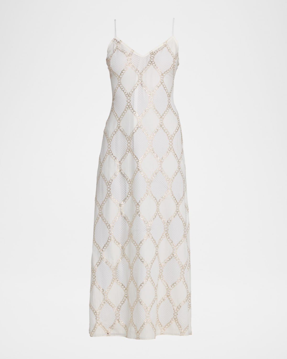 Ramy Brook Lynn Sleeveless Metallic Lace Midi Dress In White