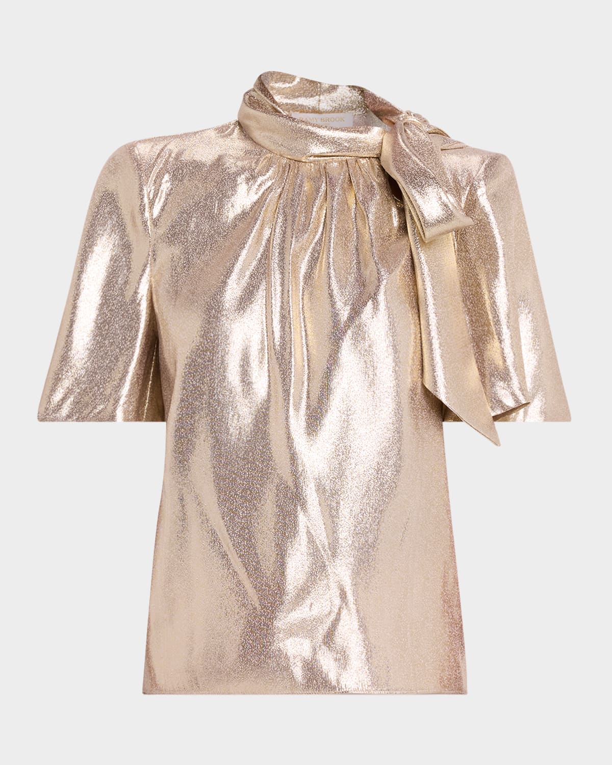 Ramy Brook Balinda Tie-neck Metallic Blouse In Gold