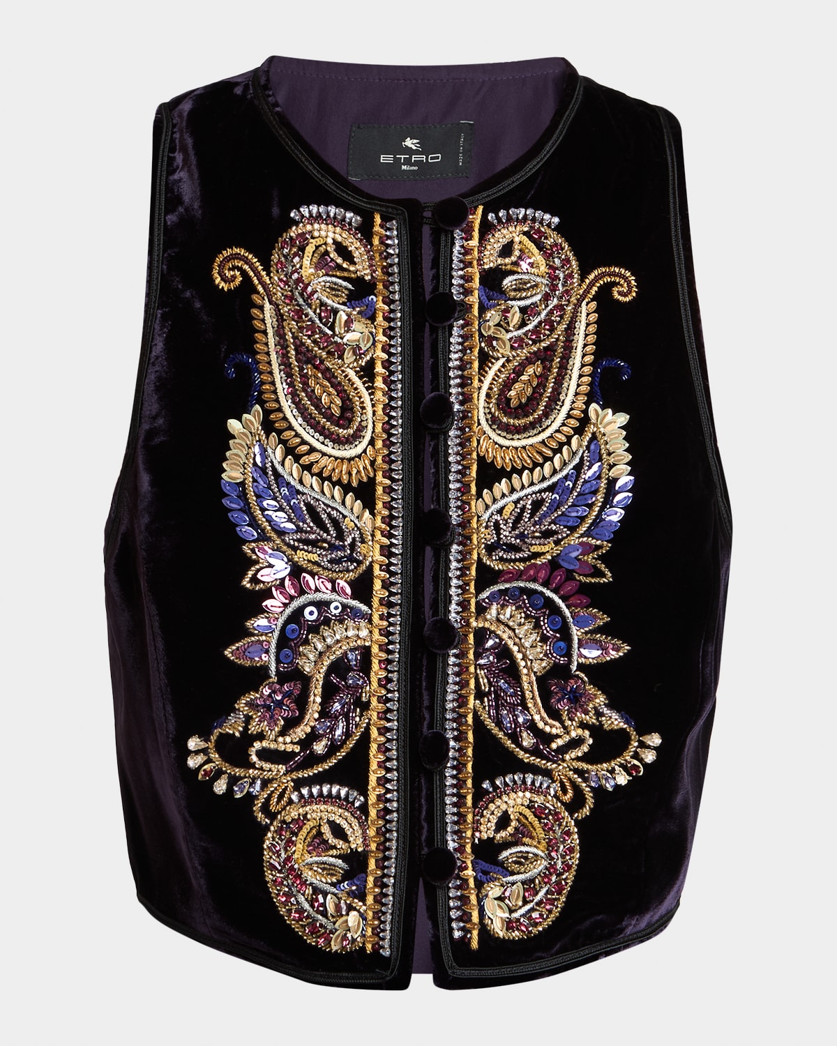 Etro Embellished Paisley Velvet Cropped Vest